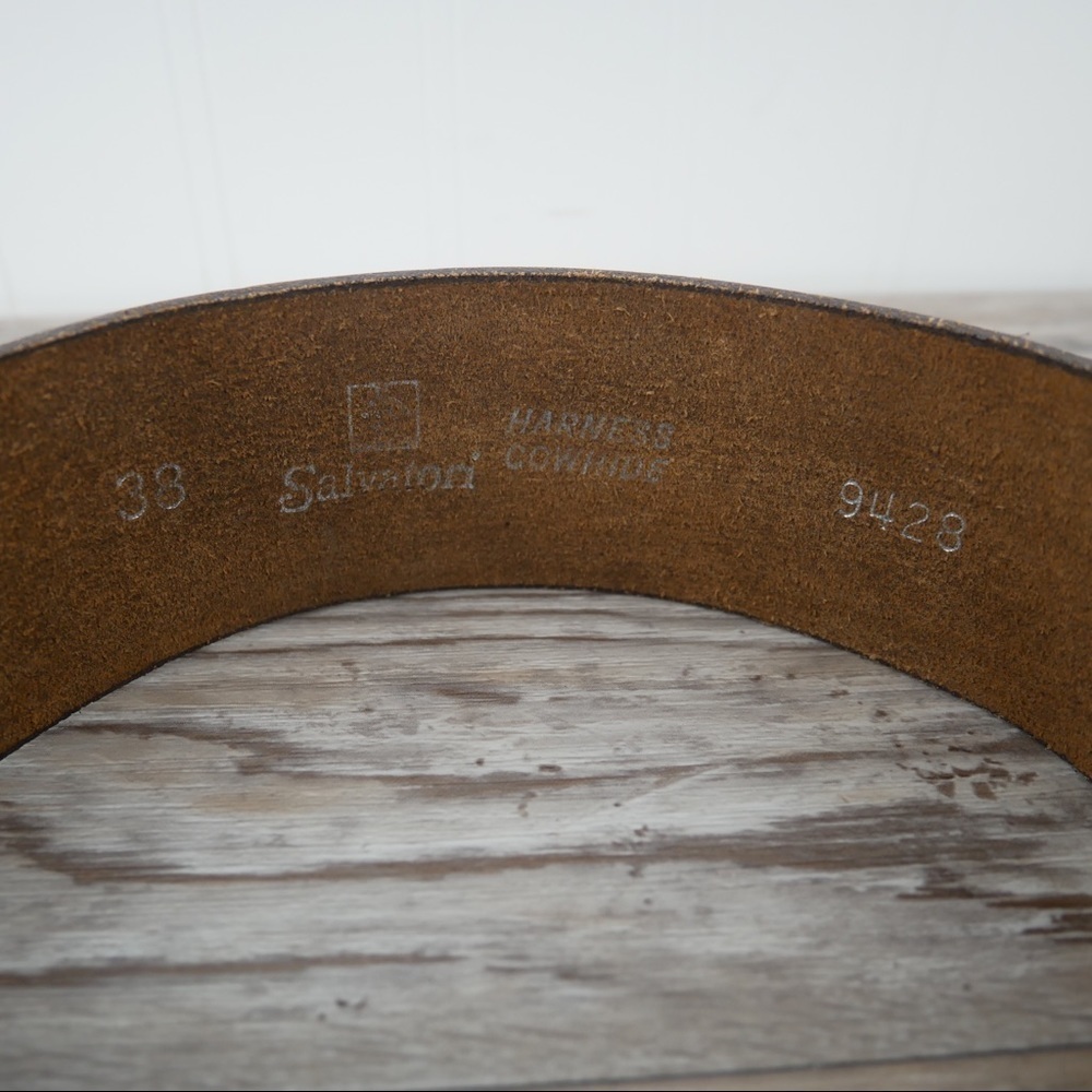 Salvatori brown leather belt w/brass tone buckle L - Picture 4 of 8